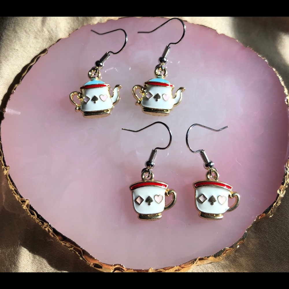 White teacup and teapot earrings